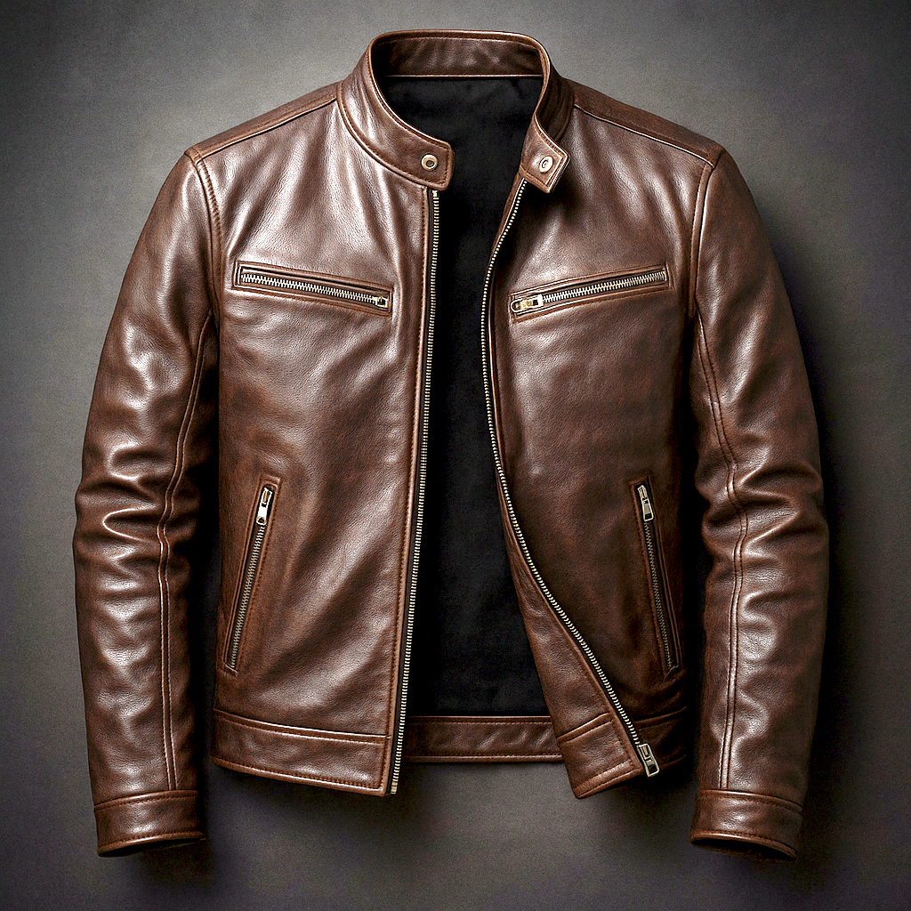 Blouson en cuir coupe droite