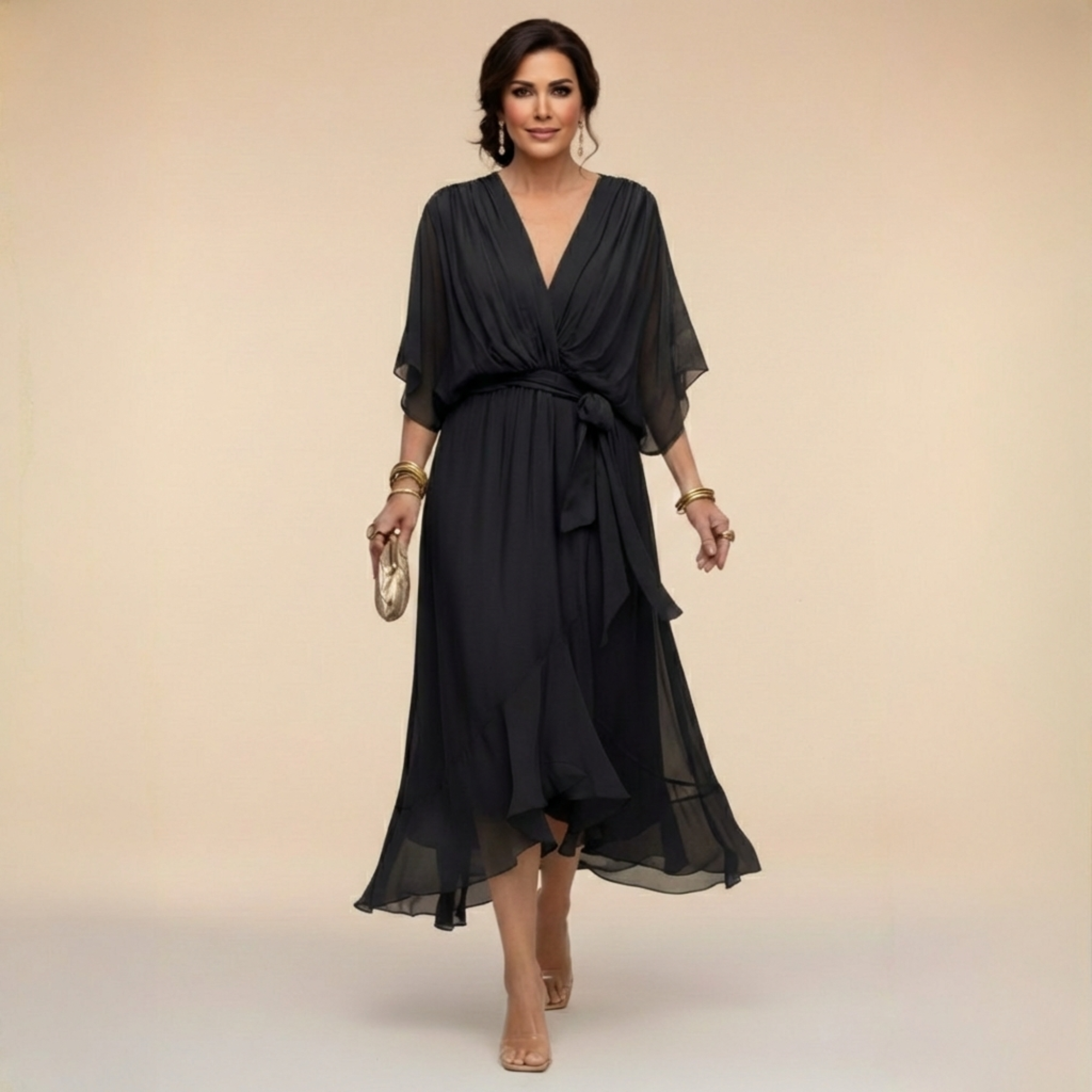 Robe Midi Cache Manches Chauve Souris