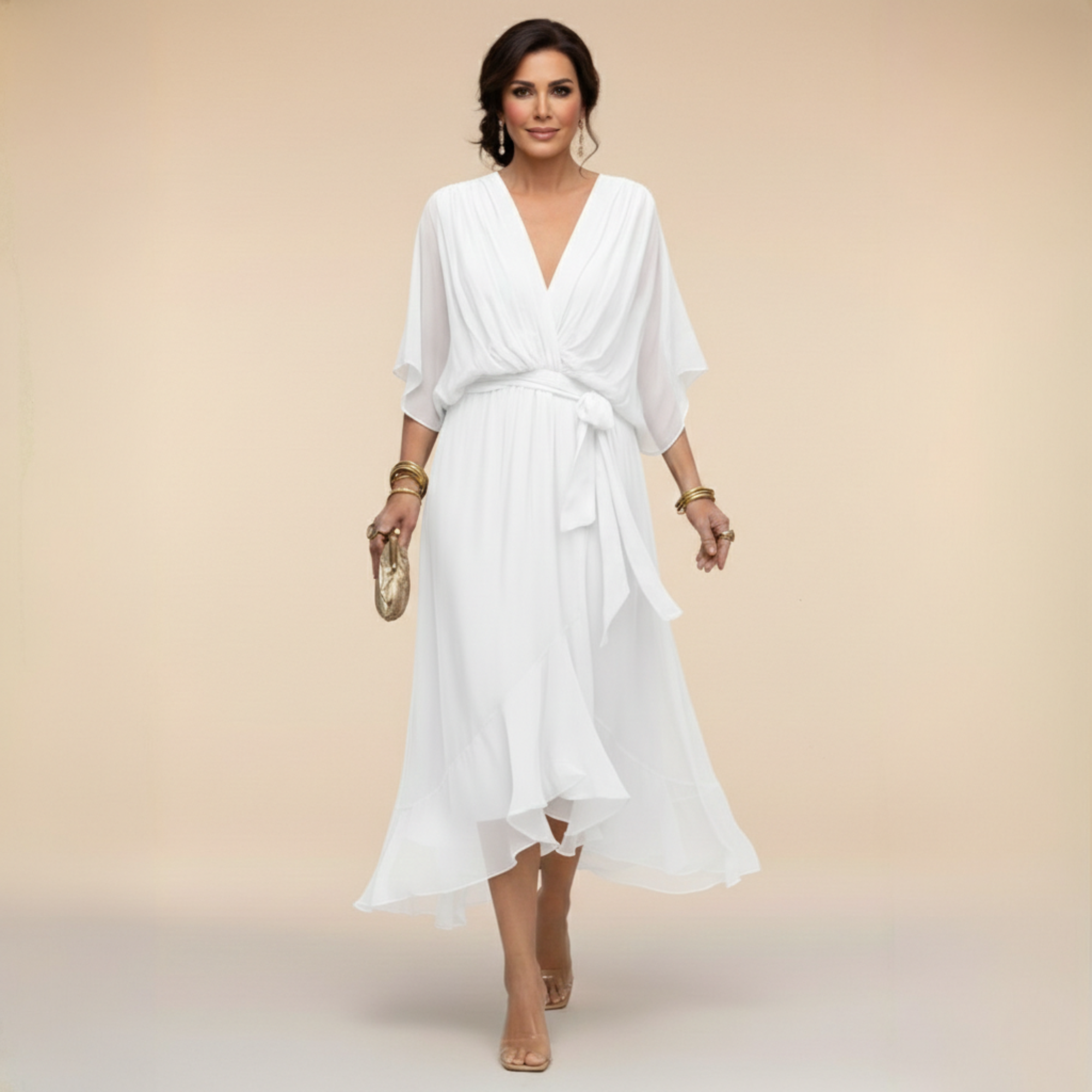 Robe Midi Cache Manches Chauve Souris