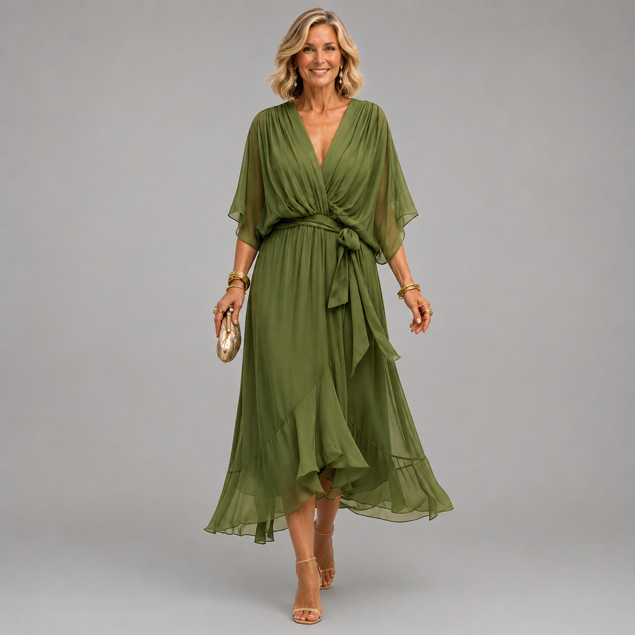 Robe Midi Cache Manches Chauve Souris