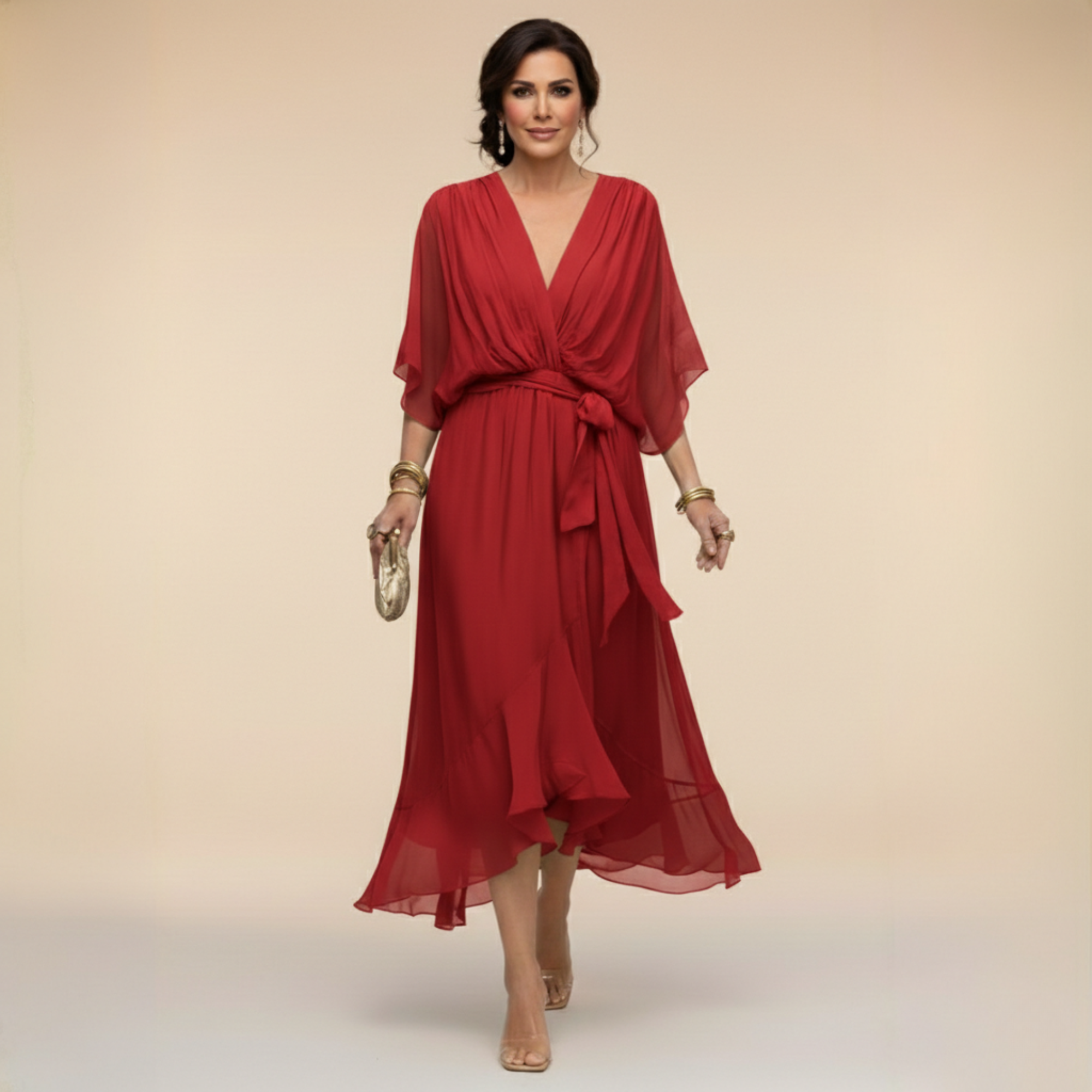 Robe Midi Cache Manches Chauve Souris