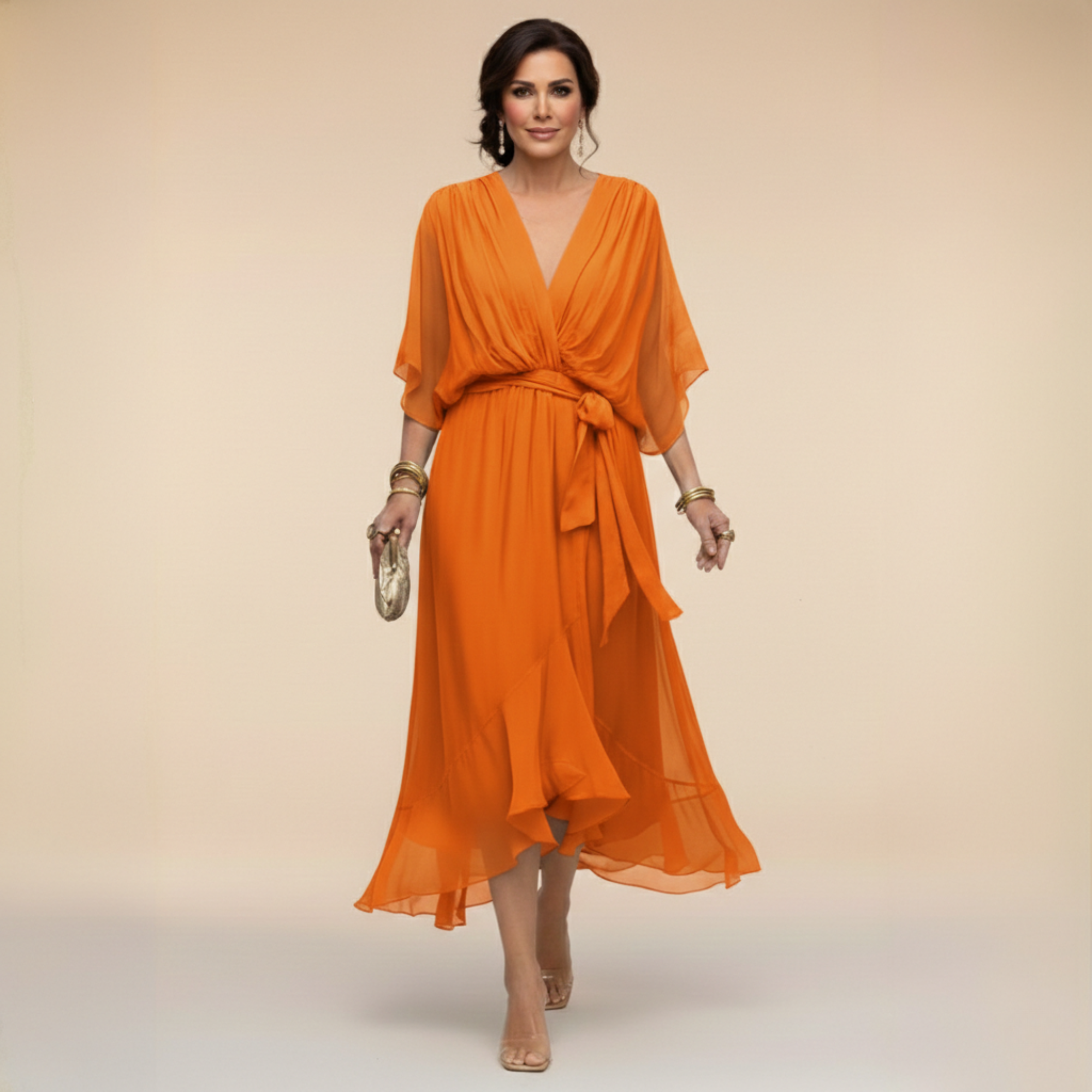 Robe Midi Cache Manches Chauve Souris