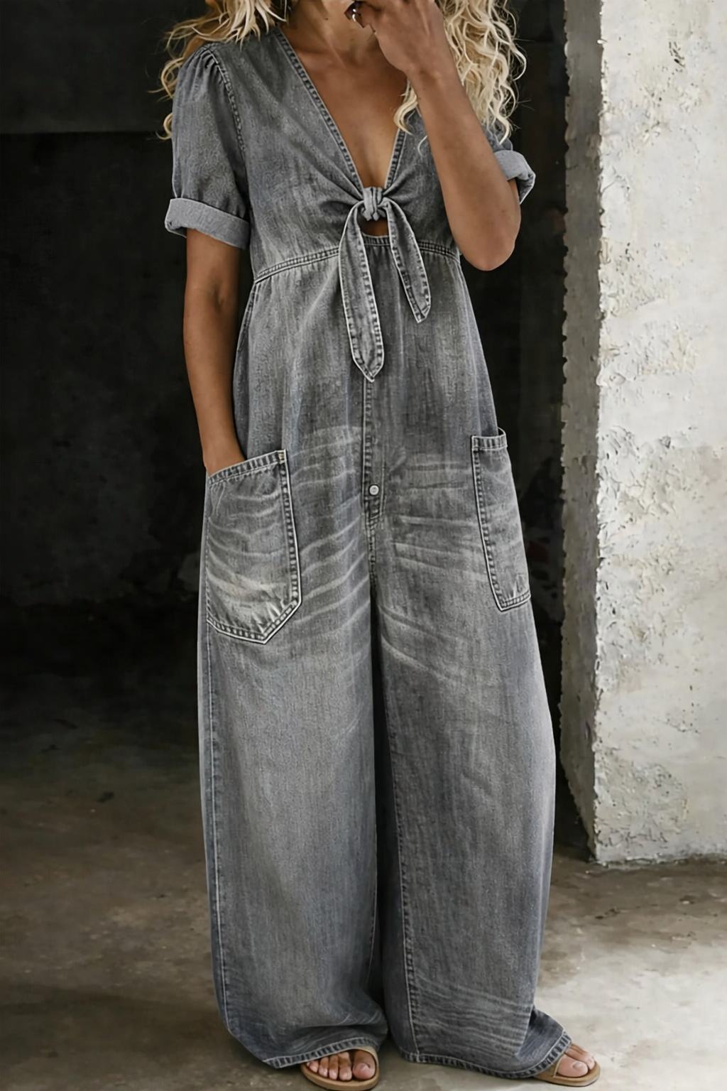 Combinaison en Denim Jambe Large