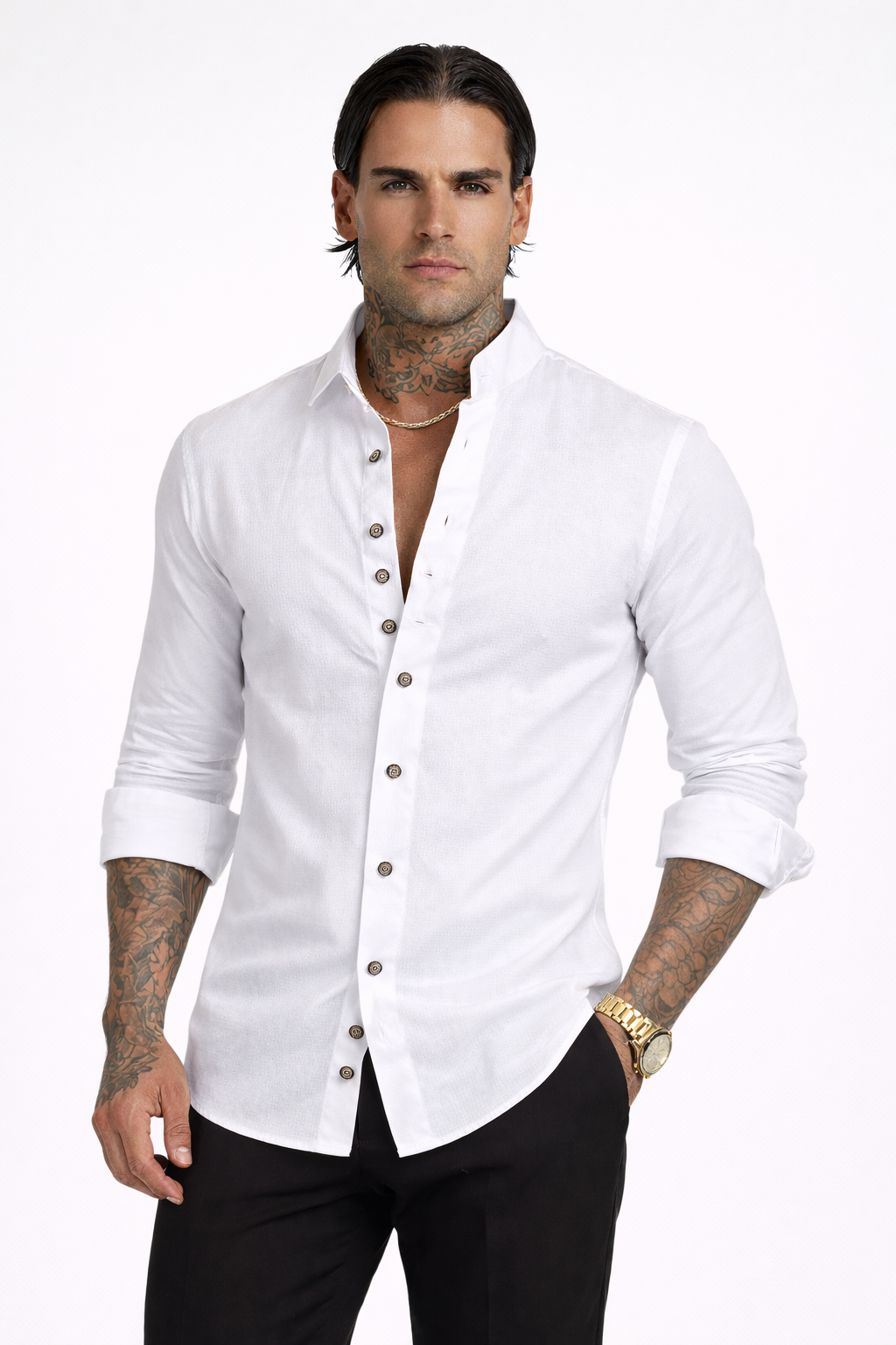 Chemise à manches longues en coton et lin