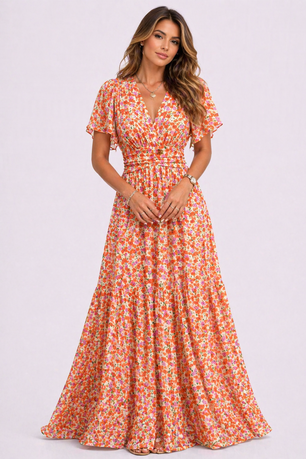 Robe longue fluide à fleurs