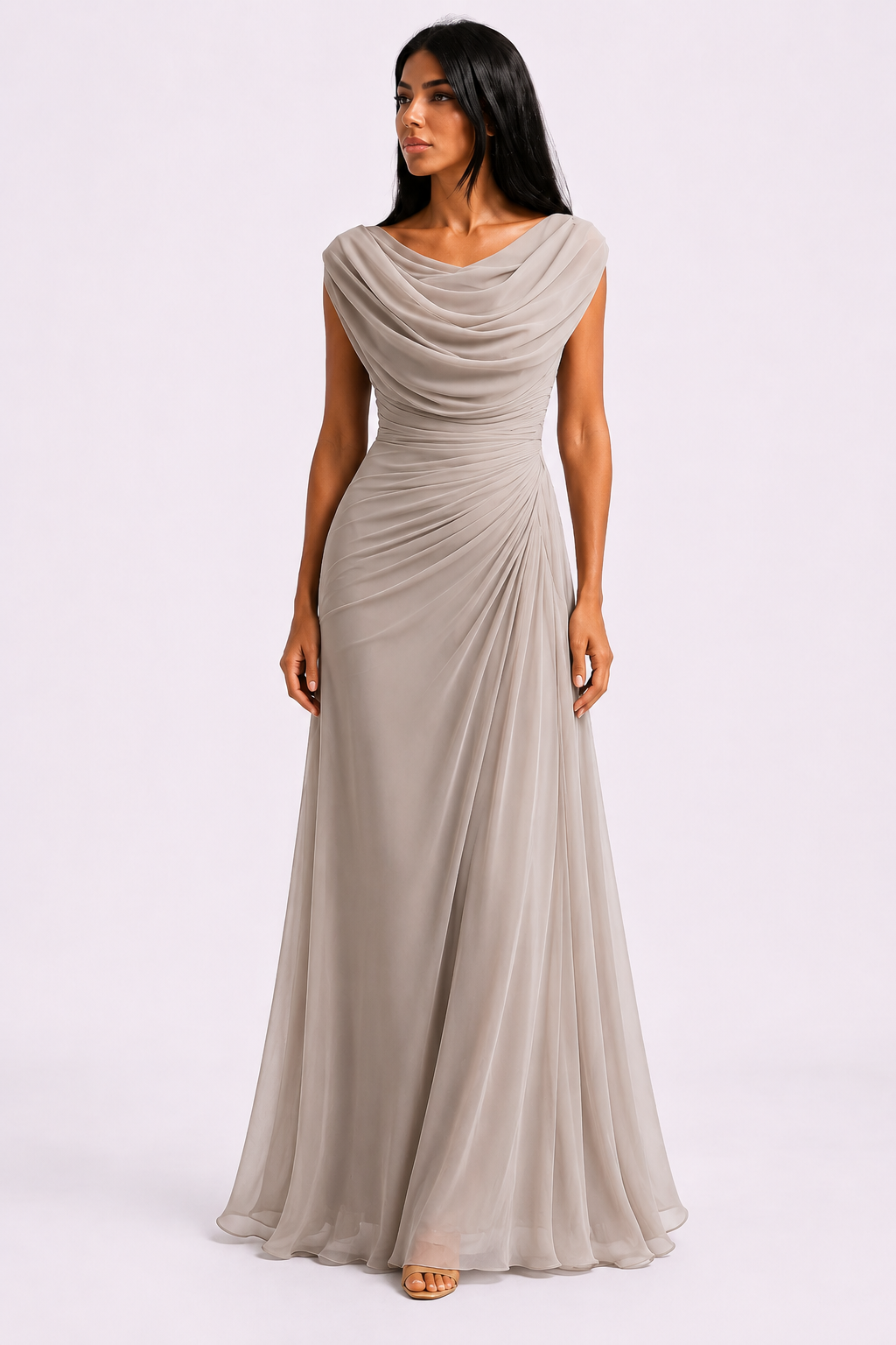 Robe Longue Drapée Col Bénitier