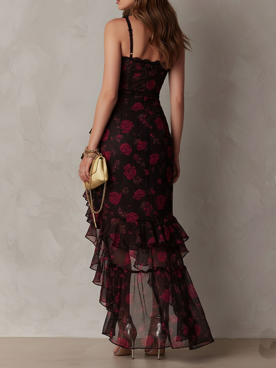 Lowe | Floral Ruched Ruffle Hem Dress