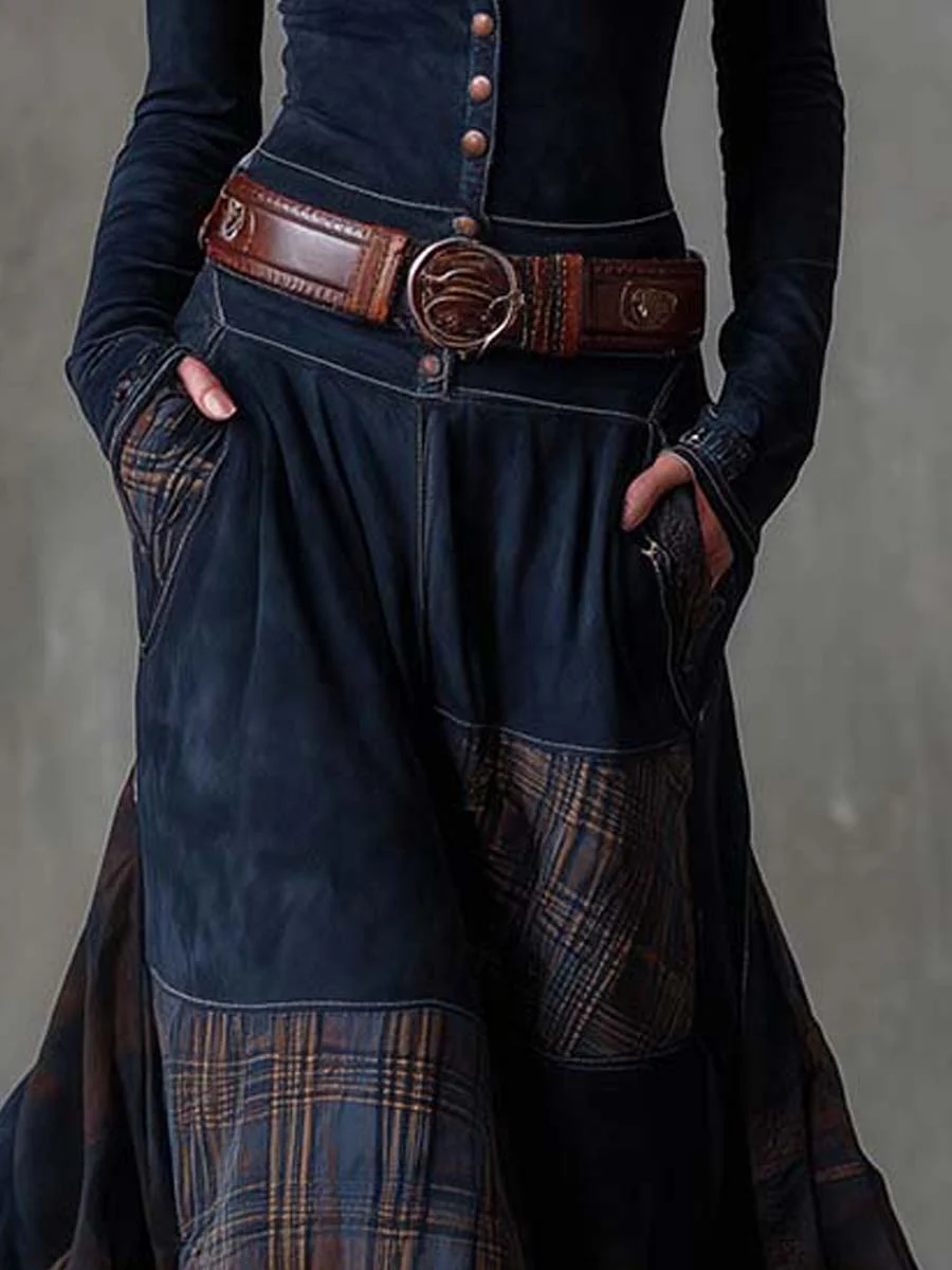 Robe longue à carreaux avec ceinture