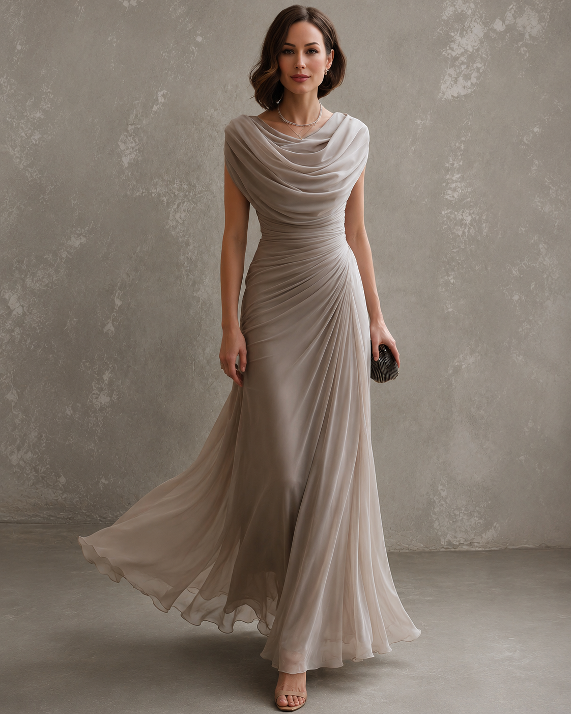 Robe Longue Drapée Col Bénitier