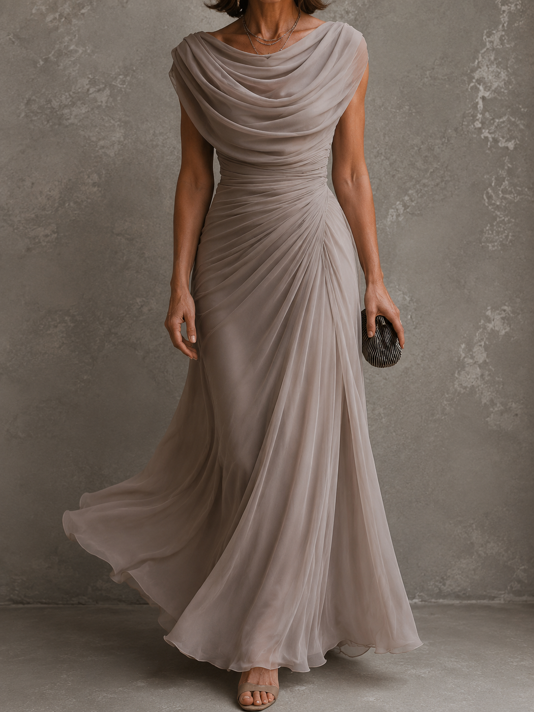 Robe Longue Drapée Col Bénitier