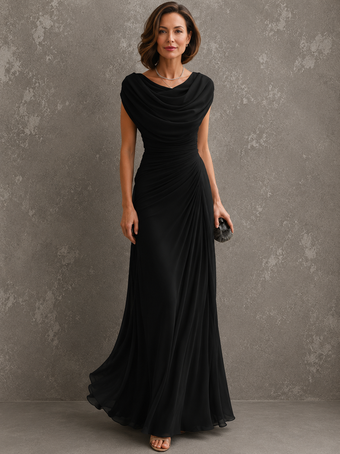 Robe Longue Drapée Col Bénitier