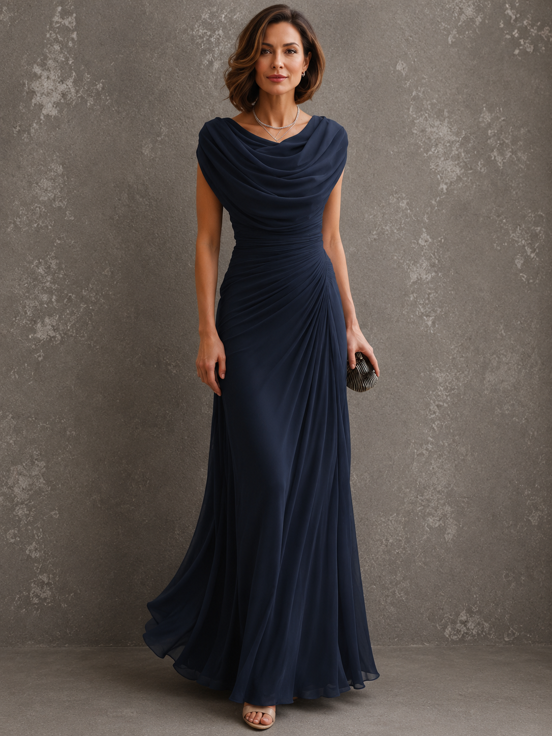 Robe Longue Drapée Col Bénitier