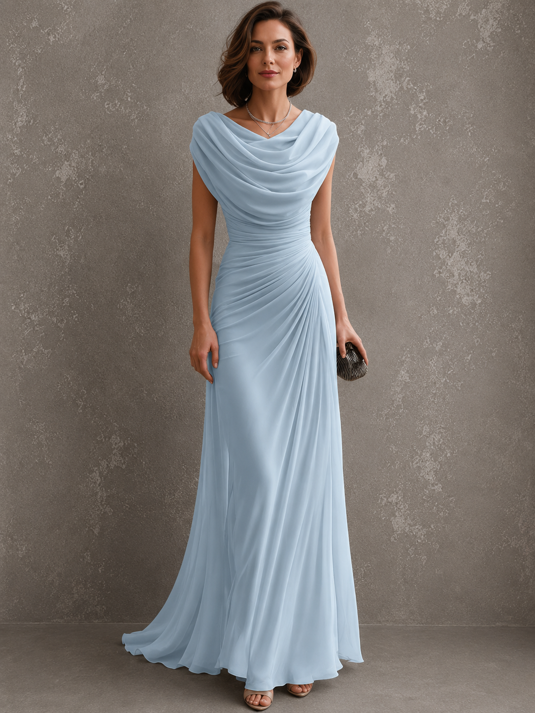 Robe Longue Drapée Col Bénitier