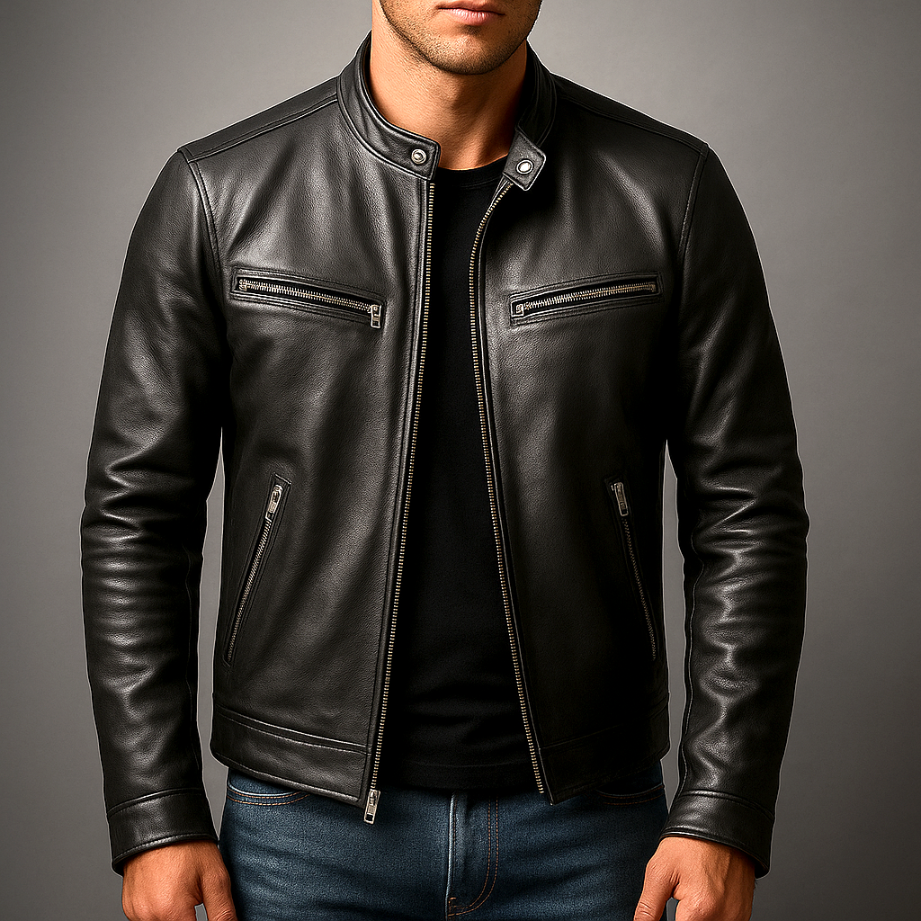 Blouson en cuir coupe droite