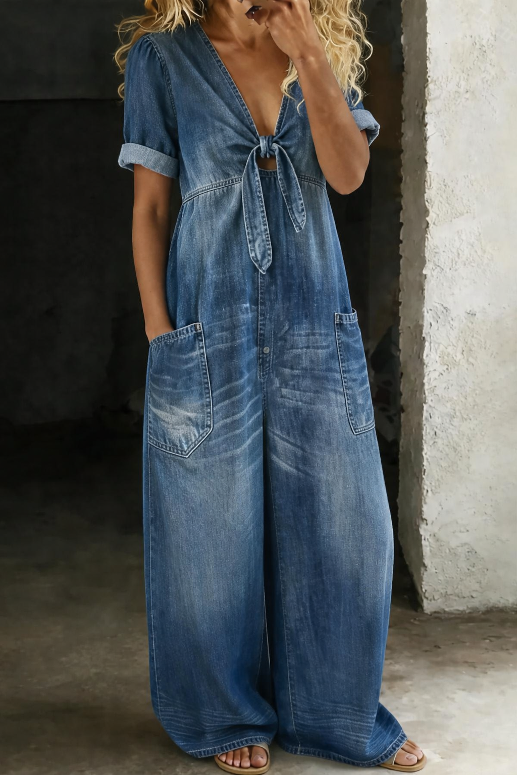 Combinaison en Denim Jambe Large