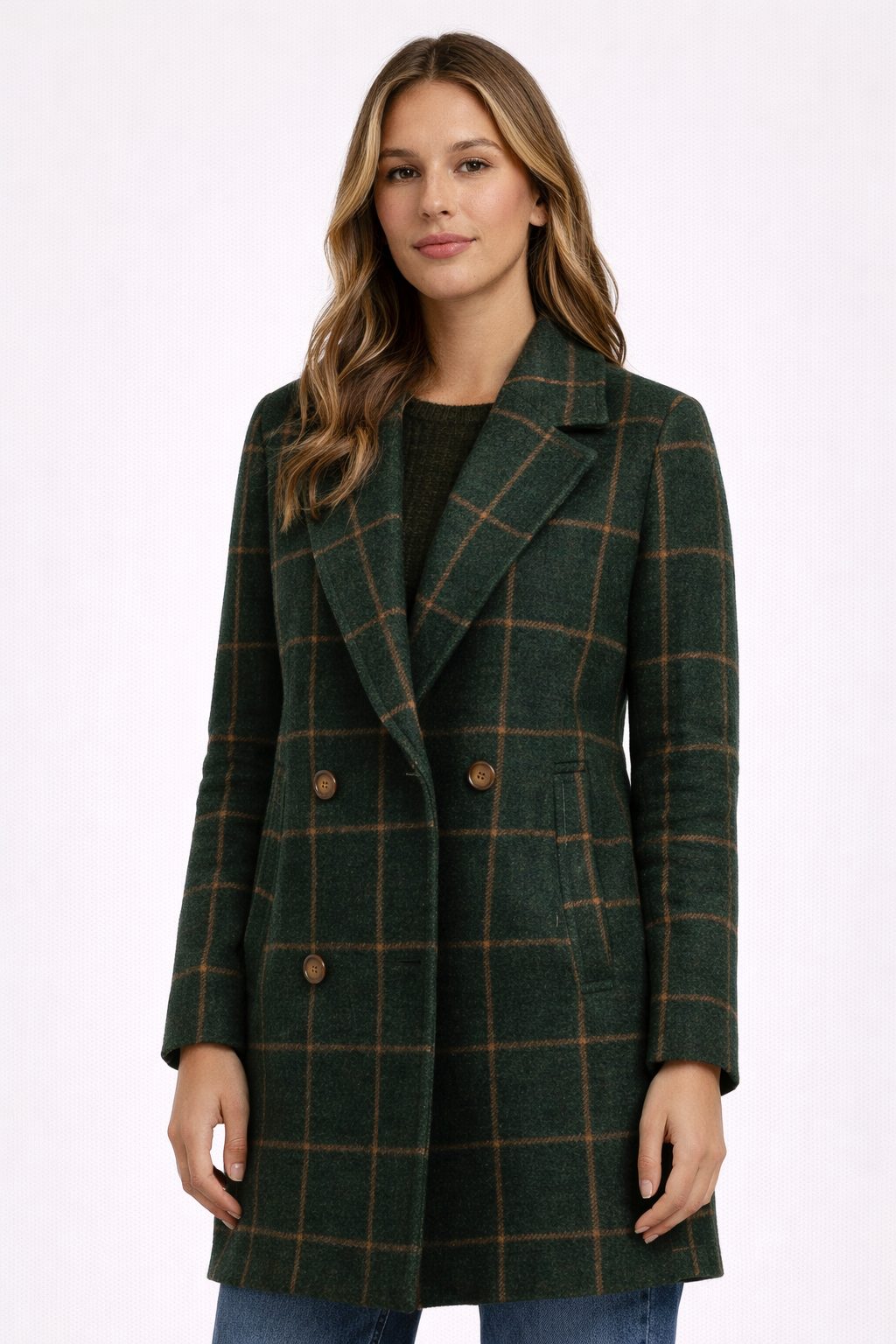 Manteau élégant en laine à carreaux