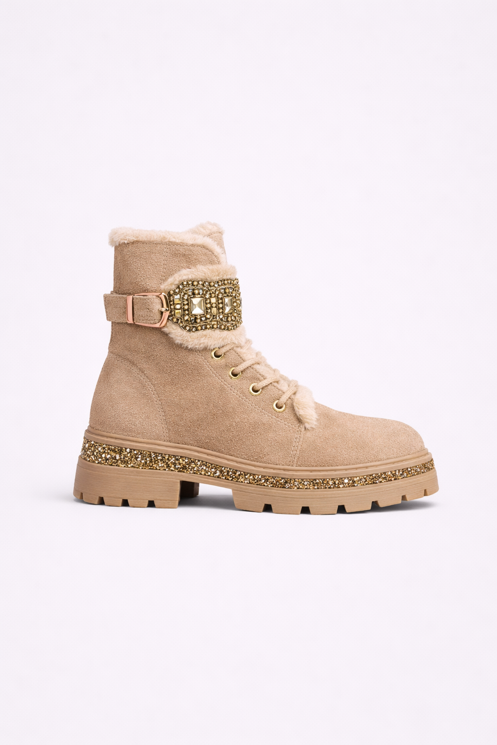 Bottes beiges avec détails en pierres
