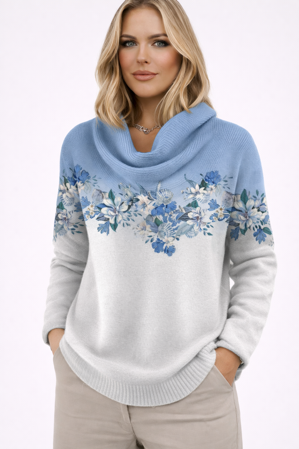 Pull floral à encolure douce