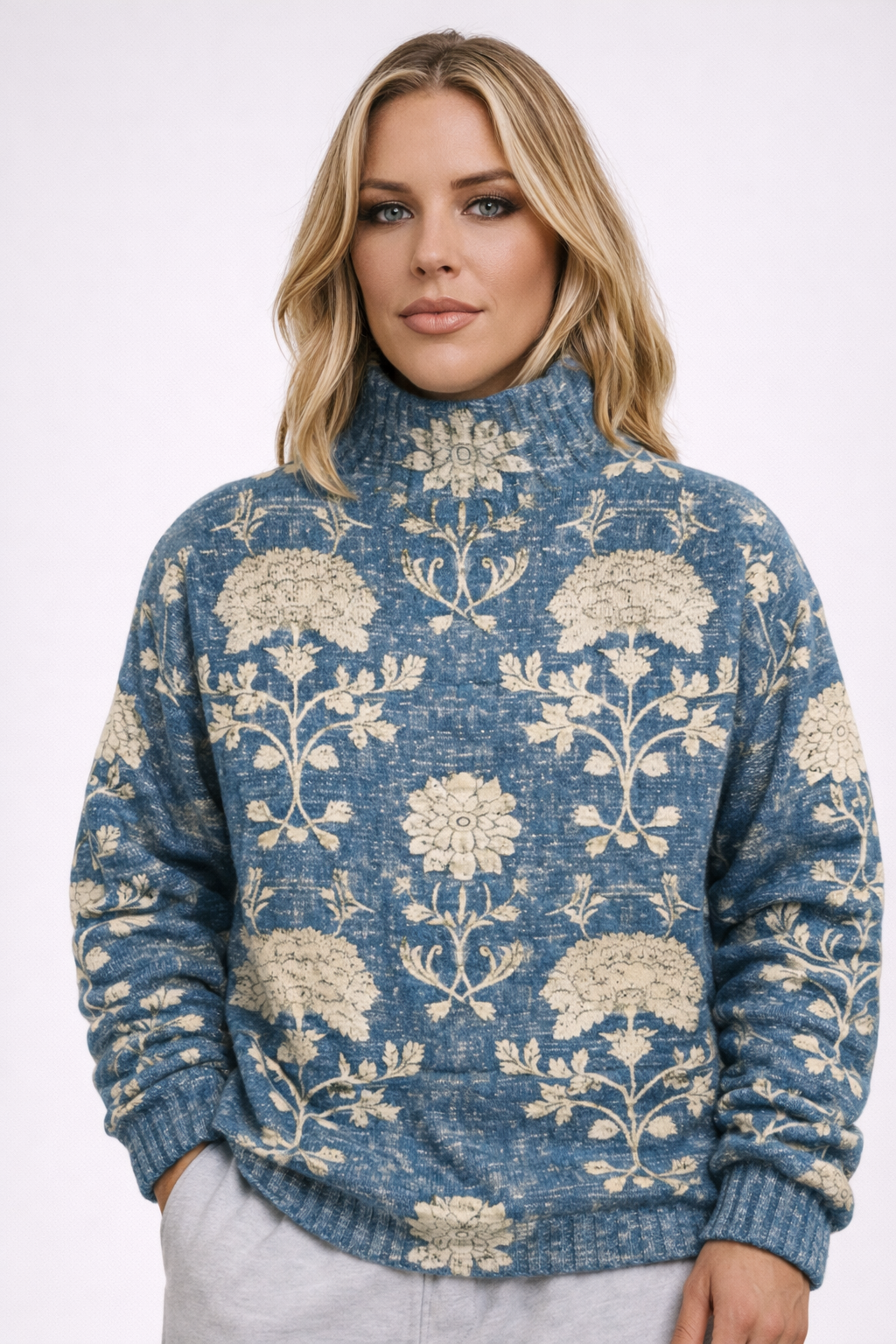 Pull à col roulé à motif artistique