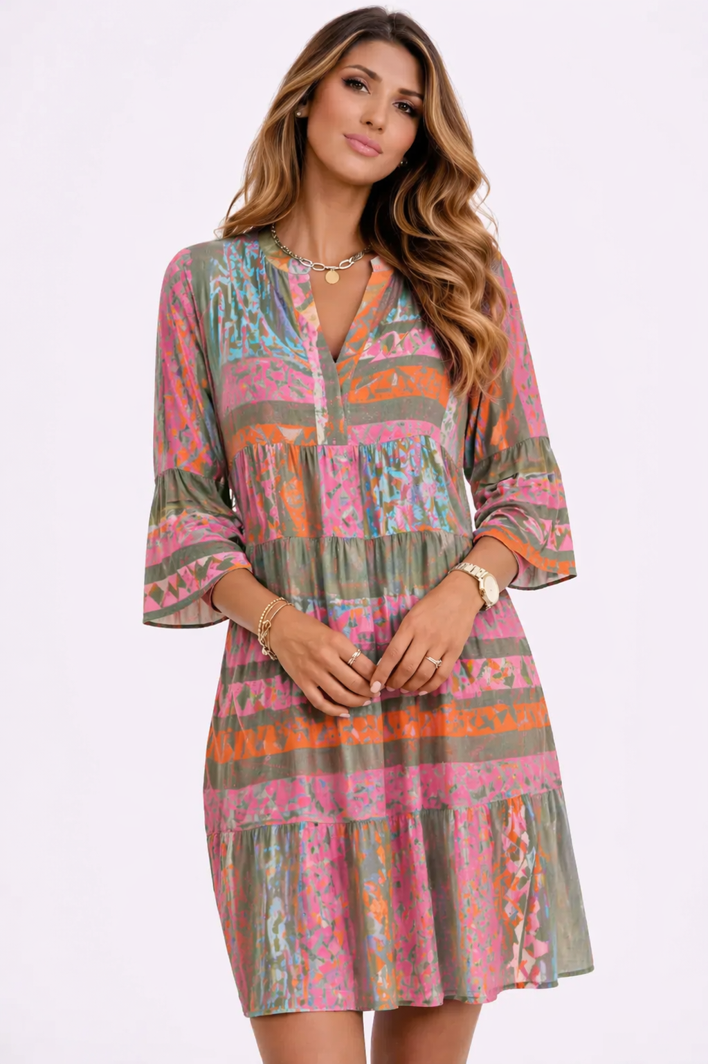 Robe col V en lin