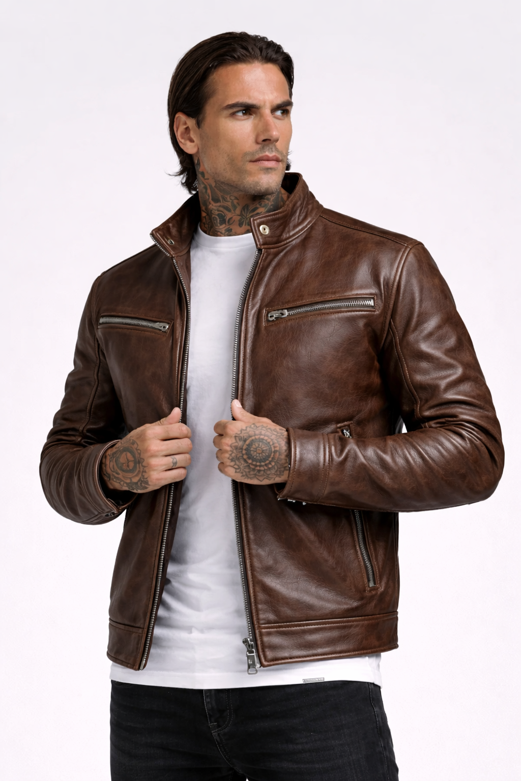 Blouson en cuir coupe droite