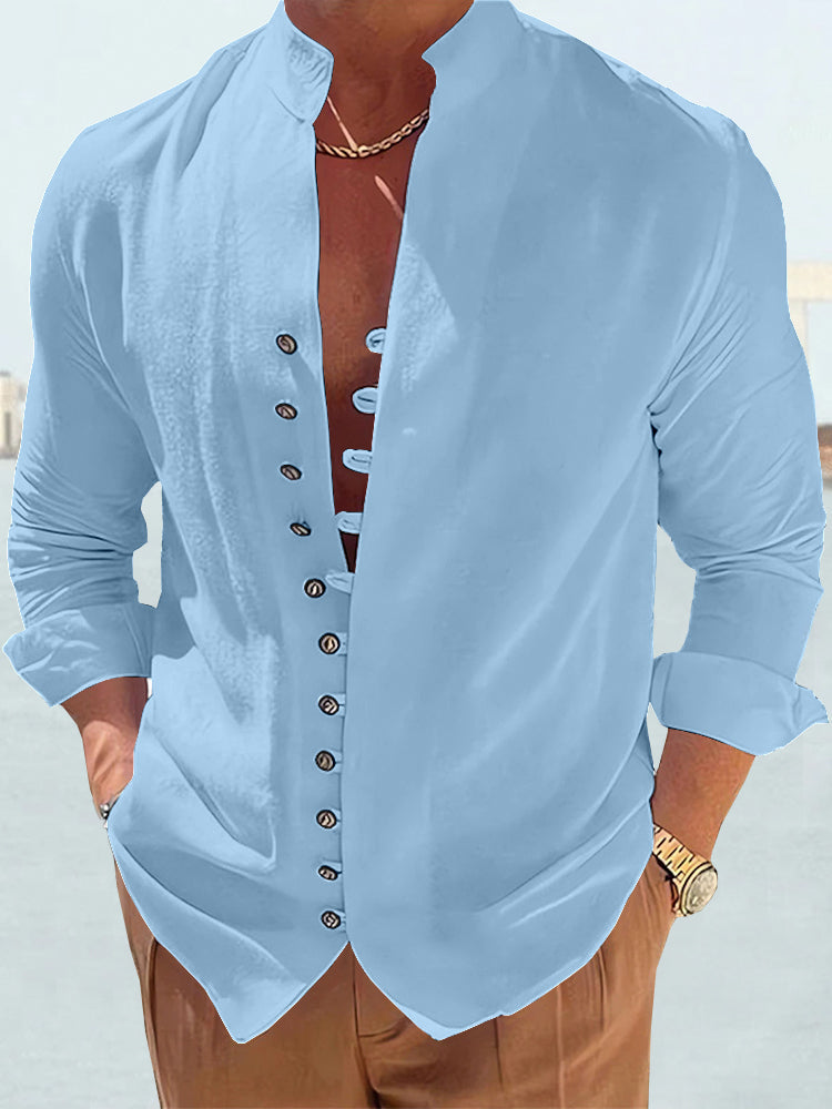 Chemise à manches longues en coton et lin