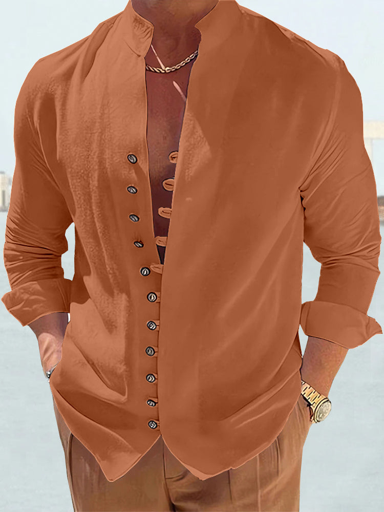 Chemise à manches longues en coton et lin