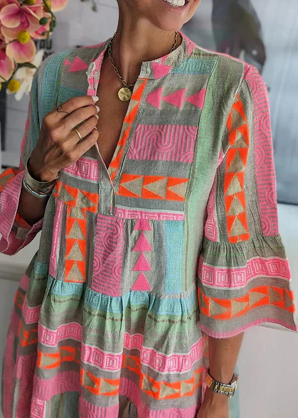 Robe col V en lin