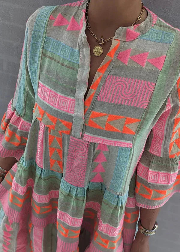 Robe col V en lin