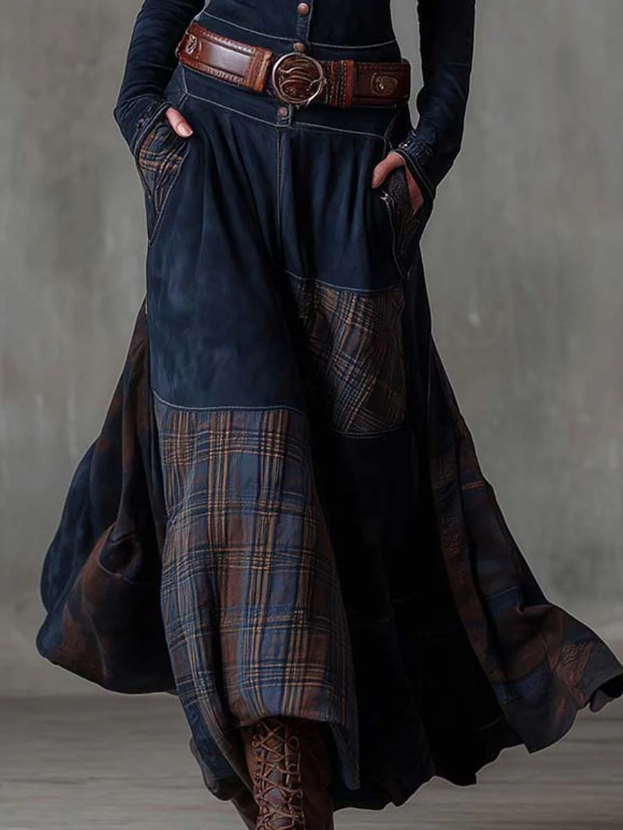 Robe longue à carreaux avec ceinture