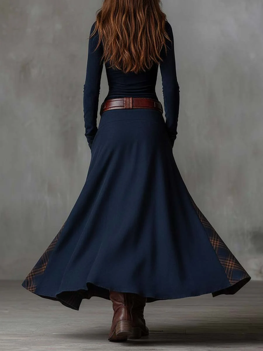 Robe longue à carreaux avec ceinture