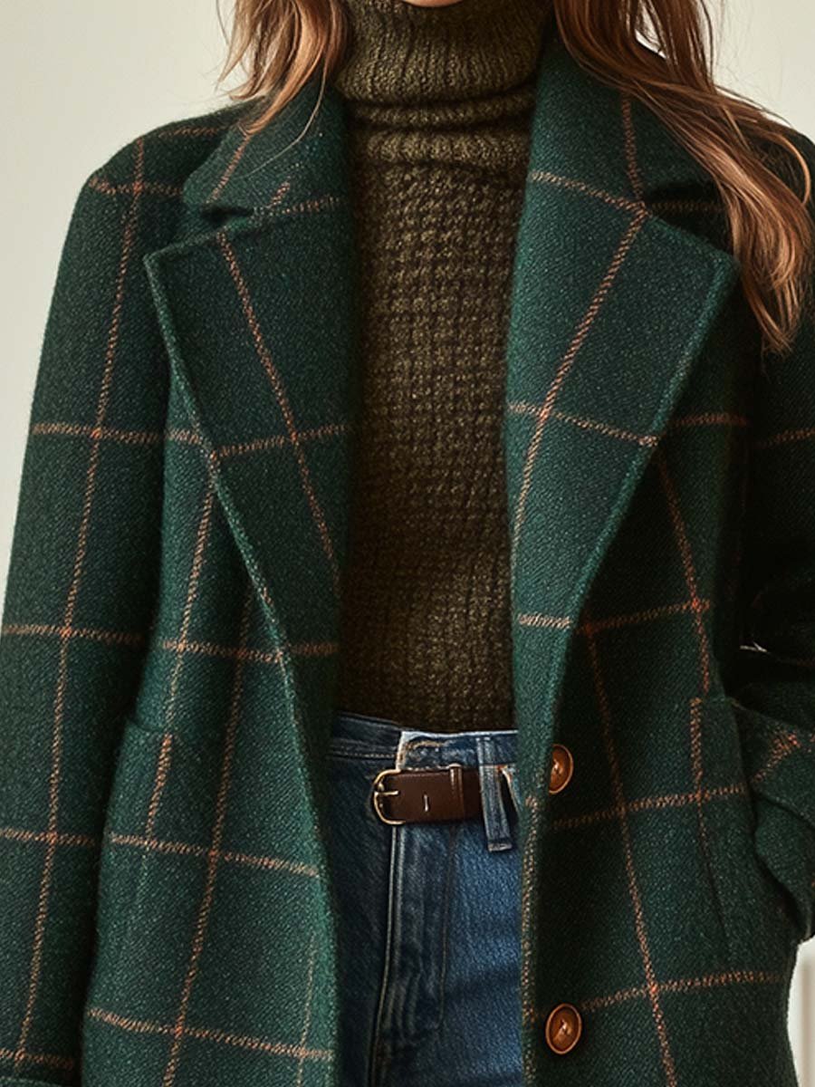 Manteau élégant en laine à carreaux