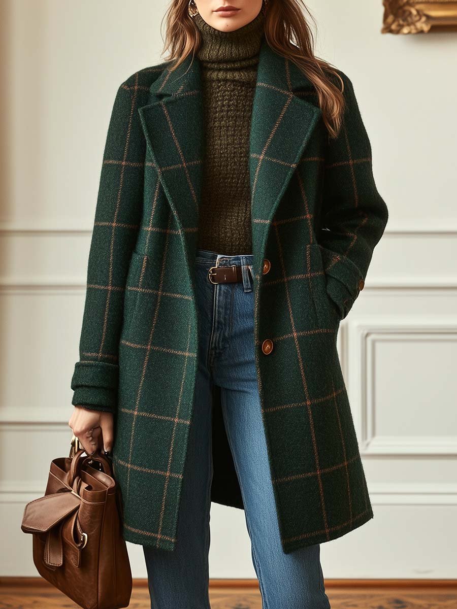 Manteau élégant en laine à carreaux