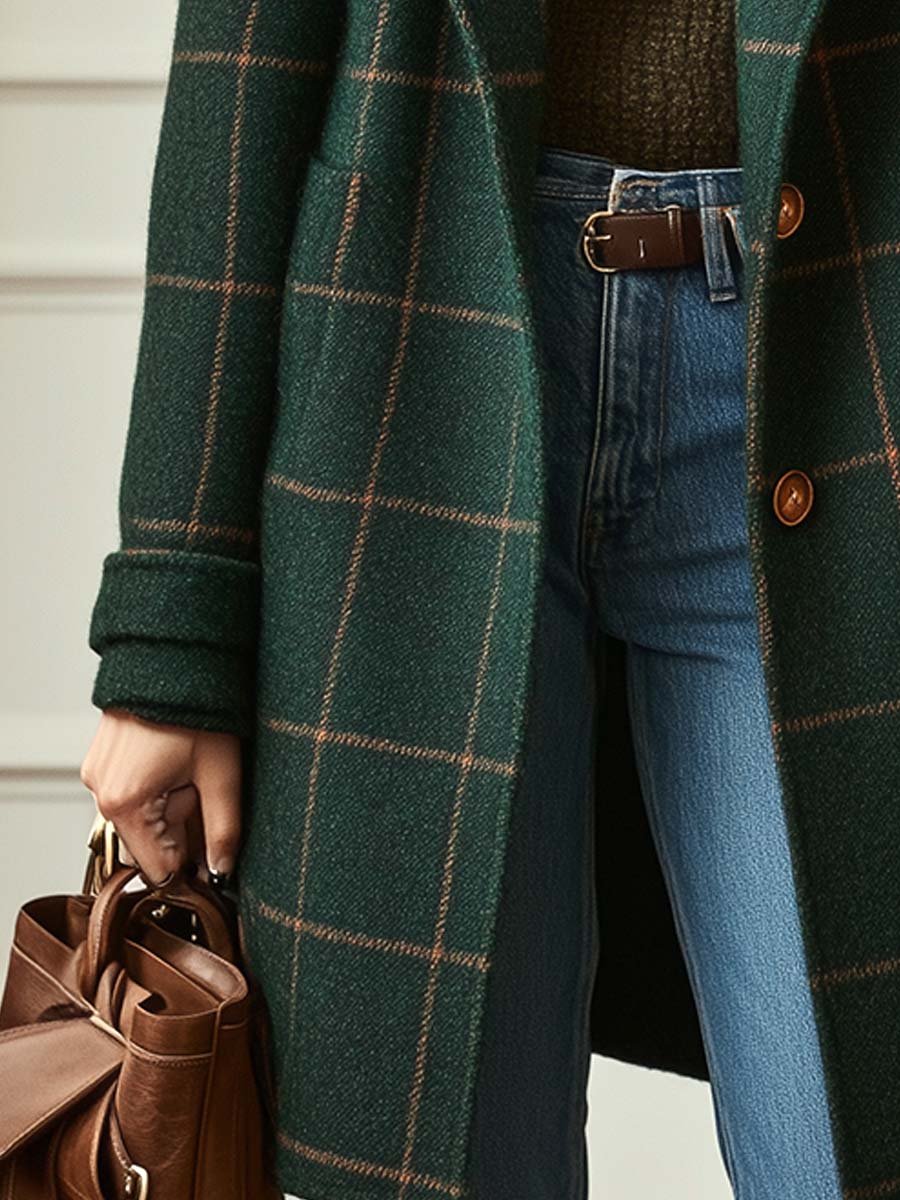 Manteau élégant en laine à carreaux