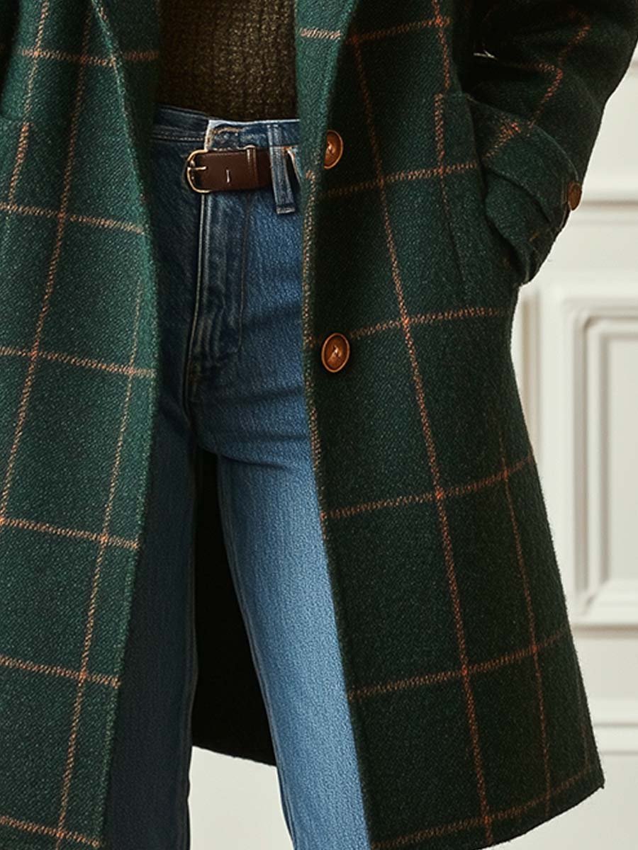 Manteau élégant en laine à carreaux