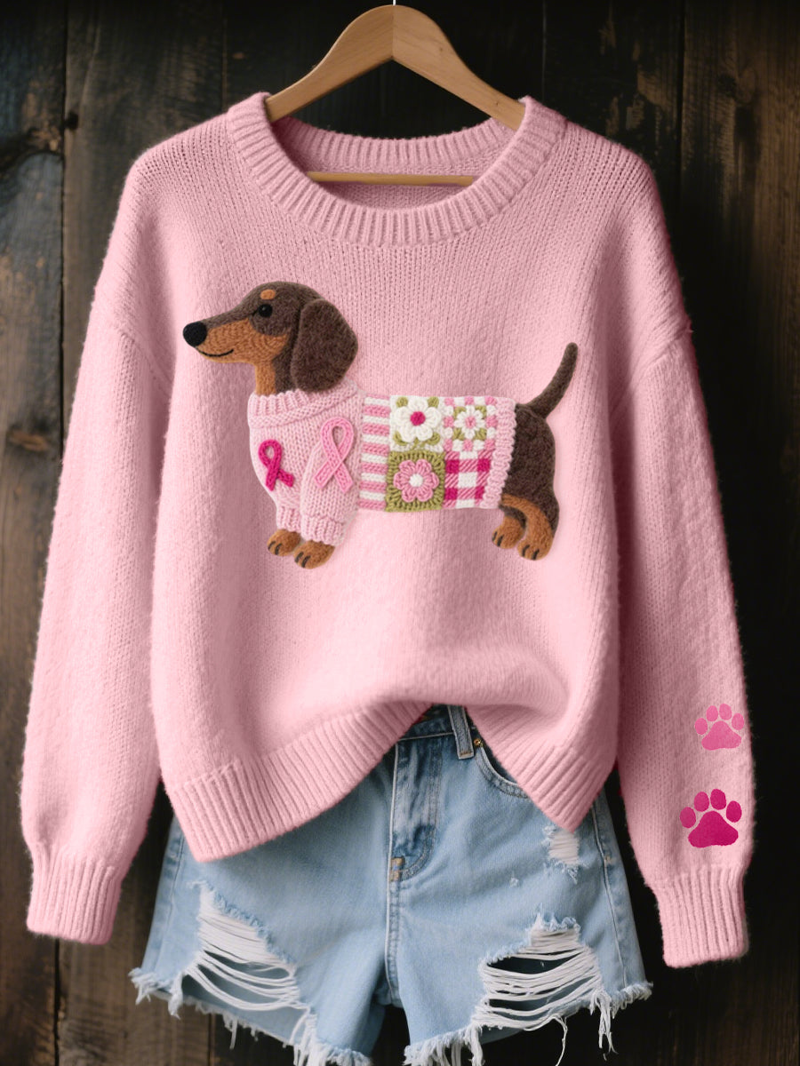 Pull en maille avec teckel en feutre