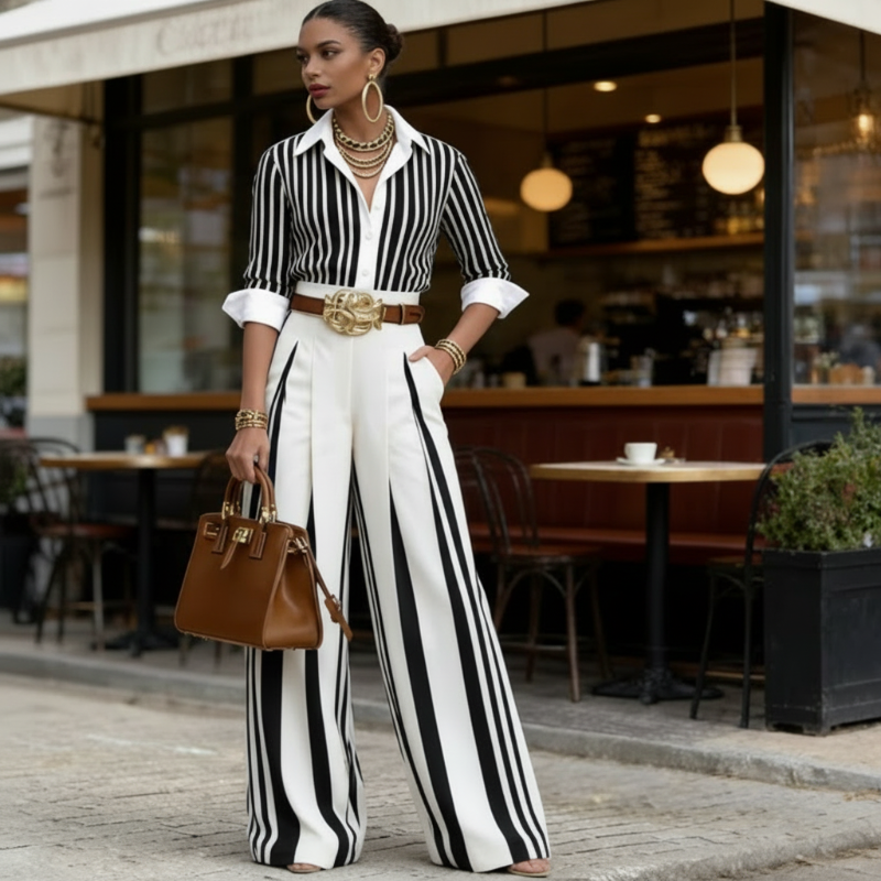 Ensemble T-shirt rayé et pantalon large