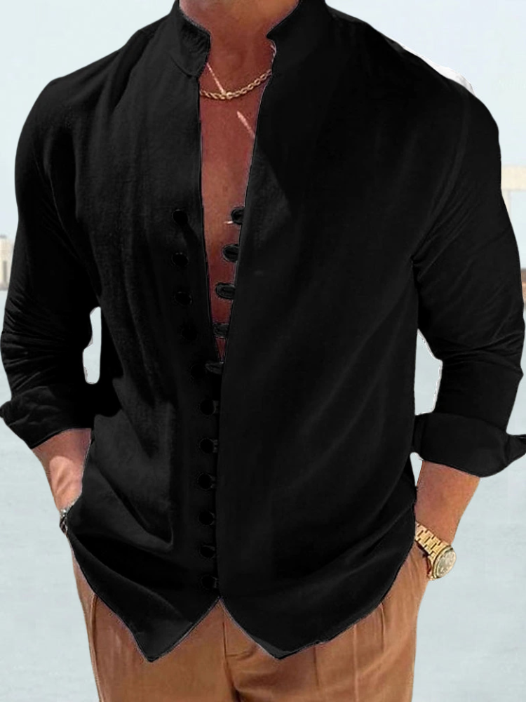 Chemise à manches longues en coton et lin